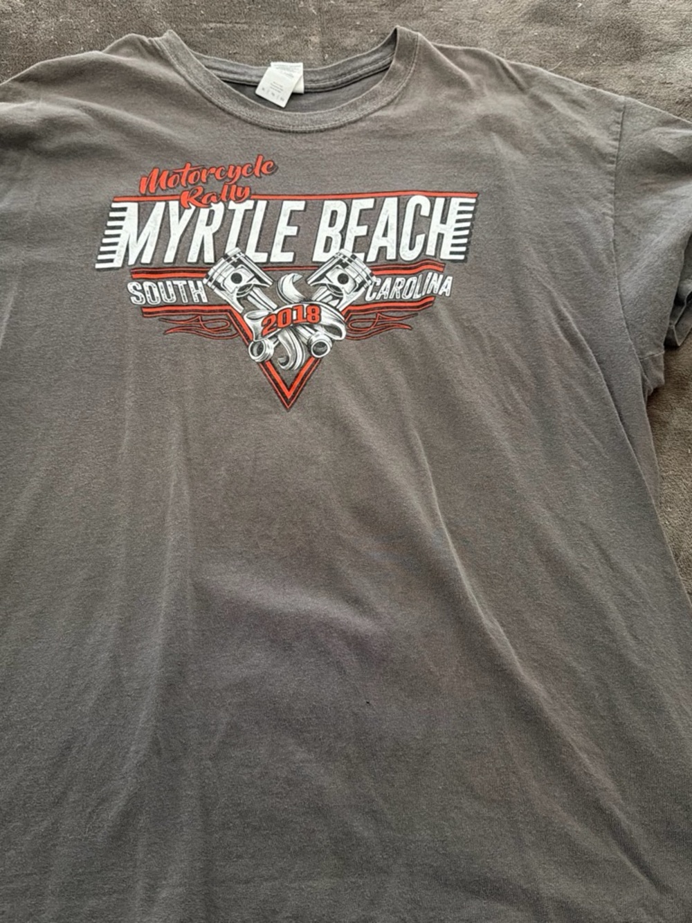 Gildan Myrtle Beach Motorcycle Rally Tee - Gray with White & Red Print